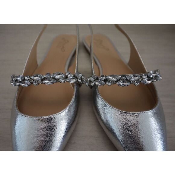 Jewel Badgley Mischka Women Sz 8.5 Silver Bambi Pointed Toe Slingback Flats - Picture 3 of 11